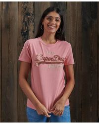 Superdry Camiseta con lentejuelas Vintage Logo - Rosa