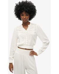 Superdry - Long Sleeve Lace Trim Smocked Blouse - Lyst