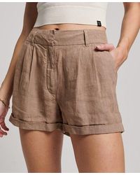 Superdry - Overdyed Linen Shorts Brown - Lyst