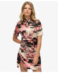 Superdry - Floral Print Mandarin Jacquard Mini Dress - Lyst