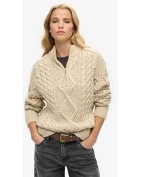 Superdry - Aran Cable Knit Half Zip Jumper - Lyst