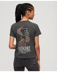 Superdry - Tattoo-t-shirt Met Stras - Lyst
