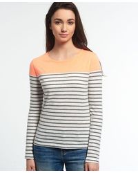 Superdry - Essentials Colour Block Breton Top Fluro Coral - Lyst