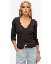 Superdry - Ladies Slim Fit Ribbed Essential Button Through Long Sleeve Top - Lyst