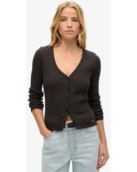 Superdry - Ladies Slim Fit Ribbed Essential Button Through Long Sleeve Top - Lyst