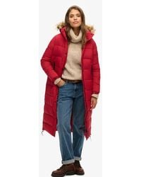 Superdry - Faux Fur Hooded Longline Puffer Coat - Lyst