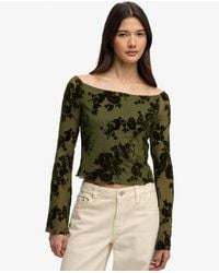 Superdry - & Co Flocked Mesh Long Sleeve Top - Lyst