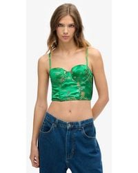 Superdry - & Co Embroidered Satin Brocade Crop Corset Top - Lyst