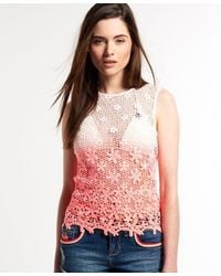 Superdry - Daisy Lace Tank Top Dip Dye Coral - Lyst