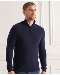 Superdry Wool Merino Half Zip Jumper Navy in Blue for Men | Lyst