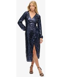 Superdry - & Co Slim Fit Long Sleeve Sequin Wrap Maxi Dress - Lyst