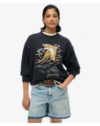 Superdry - & Co Suika Embroidered Loose Crew Sweatshirt - Lyst