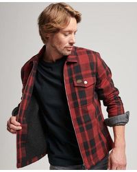 Superdry - Zip Through Borg Lined Wool Check Overshirt Red - Lyst