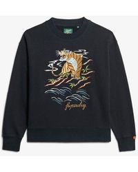 Superdry - & Co Suika Embroidered Loose Crew Sweatshirt - Lyst