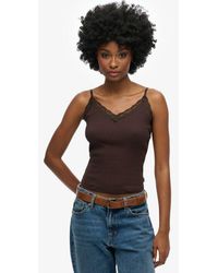 Superdry - Organic Cotton Vintage Rib Lace Trim Cami Top Size: Xs/S - Lyst