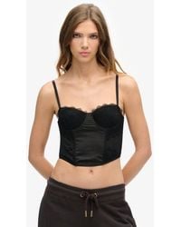 Superdry - & Co Satin And Mesh Lace Corset Top - Lyst