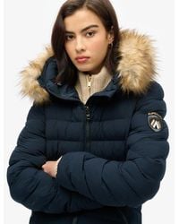 Superdry - Slim Fit Fuji Faux Fur Hooded Long Jacket - Lyst