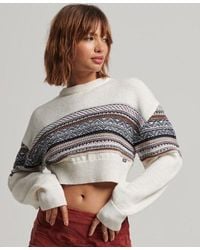Superdry - Crop Fairisle Crew Jumper Ecru Mix Fairisle - Lyst