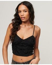 Superdry - Floral Embroidered Bustier Top Black - Lyst