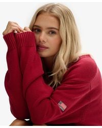 Superdry - Femme Pull Col V Rayé Overtaille Taille - Lyst