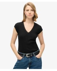 Superdry - & Co Lace Trim Athletic Essentials V-neck Top - Lyst