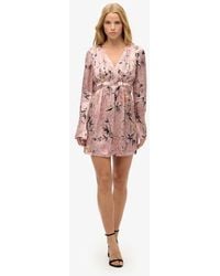 Superdry - & Co Floral Print Flare Sleeve Jacquard Mini Dress - Lyst