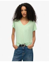 Superdry - Femme T-Shirt Flammé À Logo Brodé Et Col V Taille - Lyst