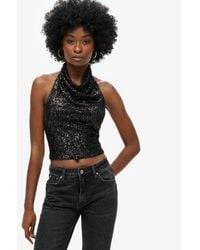 Superdry - & Co Sequin Cowl Halter Neck Top - Lyst