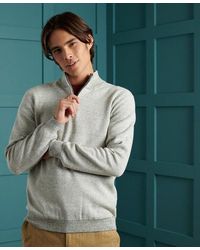Superdry - Label Cotton Henley Jumper Shale Feeder - Lyst