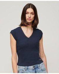 Superdry - Athletic Essentials Lace Trim V-neck Top - Lyst