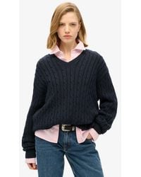 Superdry - & Co Ladies Lightweight Cable Knit Oversized V Neck Jumper - Lyst