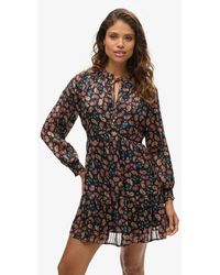 Superdry - & Co Paisley Print Relaxed Fit Printed Long Sleeve Metallic Mini Dress - Lyst