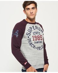 Superdry - Track & Field Baseball Crew Jumper Ice Space Dye Grit/Autumn Blackberry Grit - Lyst