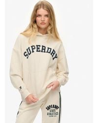 Superdry - Femme Coton Sweat À Capuche Décontracté Athletic Essentials, Crème & Bleu Marine, Taille - Lyst