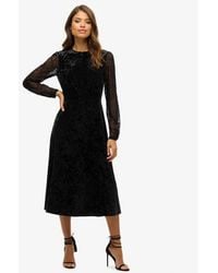 Superdry - & Co Lace Sleeve Velvet Midi Dress - Lyst