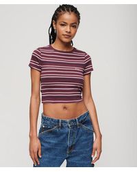 Superdry - Vintage Stripe Crop T-shirt Brown / Port Stripe - Size: 14 - Lyst