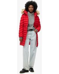 Superdry - & Co Fuji Faux Fur Hood Mid Length Puffer Coat - Lyst