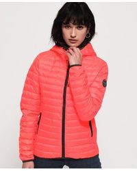 superdry womens core down hooded jacket comet silver