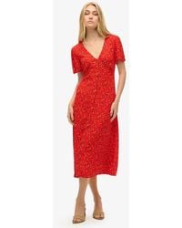 Superdry - Printed Button-up Short Sleeve Midi Tea Dress - Lyst