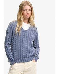 Superdry - & Co Washed V Neck Cable Jumper - Lyst