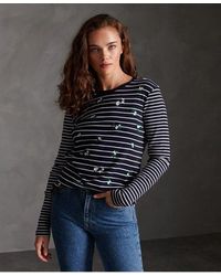 Superdry - Stripe Long Sleeved Embroidered Top Stripe - Lyst