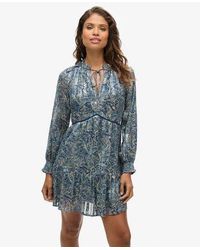 Superdry - Paisley Print Relaxed Fit Printed Long Sleeve Metallic Mini Dress - Lyst