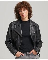 Superdry - Leather Biker Jacket - Lyst