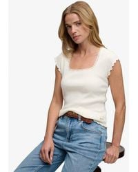 Superdry - & Co Slim Fit Ribbed Essential Square Neck Short Sleeve T Shirt - Lyst