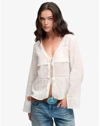 Superdry - & Co Long Sleeve Lace Tie Front Top - Lyst