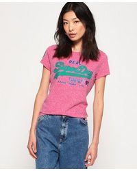 Superdry - Vintage Logo Glitter Crack T-Shirt Hot Rose Snowy - Lyst