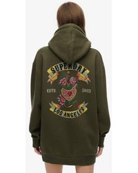 Superdry - & Co Cotton Tattoo Rhinestone Hoodie Dress - Lyst