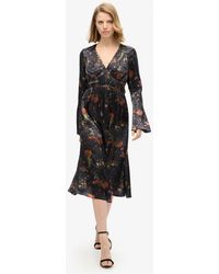 Superdry - Floral Print Flare Sleeved Jacquard Midi Dress - Lyst