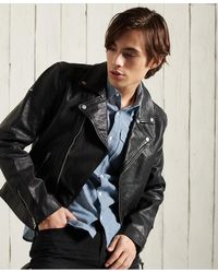 Superdry City Hero Leather Racer Jacket in Black for Men - Save 39% | Lyst  Canada