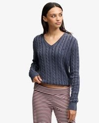Superdry - Washed V Neck Cable Jumper - Lyst